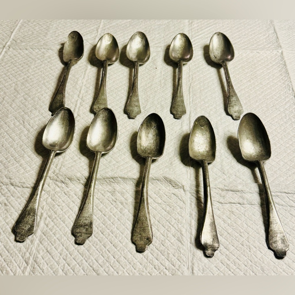 10 Antique pewter spoons, heavy, shown as found in good condition